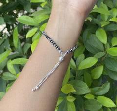 Pull along Adjustable Black Beads + Evil eye bead Nazariya Bracelet in pure silver (single piece)