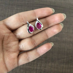 Pure silver ruby pink and cz stone studs
