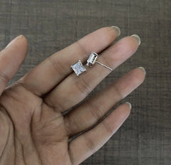 6mm square cz stone studs in pure silver