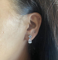 Delicate two cz stone 1.4 cm long tear drop studs in pure silver