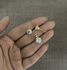 7mm six prong single cz stone studs (solitaire setting) with a matching 8mm cz pendant made in Pure Silver with 22 kt. gold plating