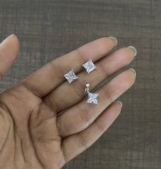 6mm square cz studs with a matching pendant in pure silver