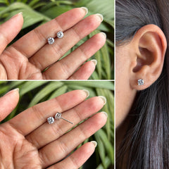 5mm single cz four prong grain setting studs in pure silver