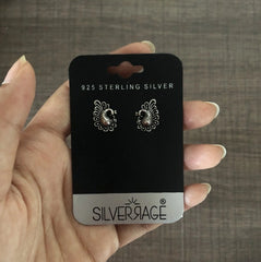 Antique finish peacock studs in pure silver