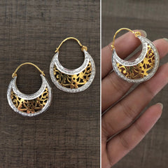 Gold plated cz stone studded filigree balis in pure silver