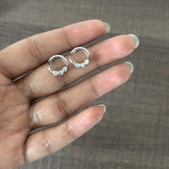 Three cz stone round ring studs in pure silver