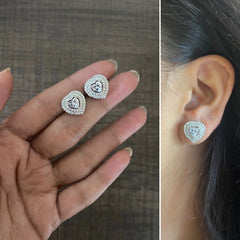 Statement multi cz stone heart studs in pure silver