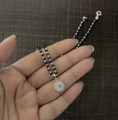 1cm multi cz stone compact flower pendant with an 18'' mangalsutra chain in pure silver