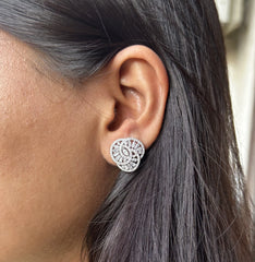 Intertwined circle multi cz stone studs in pure silver