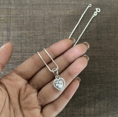 Multi cz stone diamond setting heart pendant with an 18 inch chain in pure silver