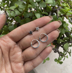 Combo - 6, Flat star studs and 1.2cm diameter plain bali combo in pure silver