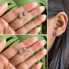 6mm single cz four prong grain setting studs in pure silver