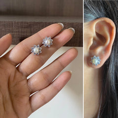 9mm multiple cz flower pattern studs with a pearl center in pure silver