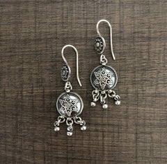 Antique finish rava work two round hangings in pure silver