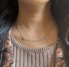 Adjustable 17.5'' four evil eye pattern cz stone thin necklace in pure silver