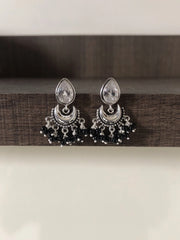 Pure silver cz stone chandbalis with black onyx beads
