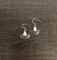 Pankhi earrings with pearl center in pure silver