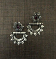 Bold kemp stone carving work earrings in pure silver