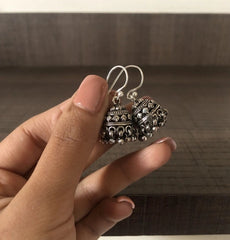 Carving work light weight jhumkas in pure silver