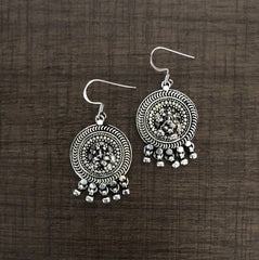 Carving pattern ghungroo earrings in pure silver