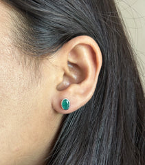 5x7mm oval emerald green cz bezel setting studs in pure silver