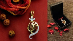 Chandrama + Om motif pendant with 22 kt gold plating and a rudraksh set in pure silver