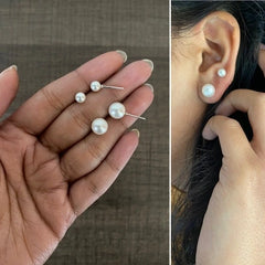 Combo of 5mm and 8mm Swarovski Pearl studs made in pure silver