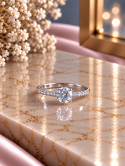 6mm single cz stone with a half studded band in pure silver