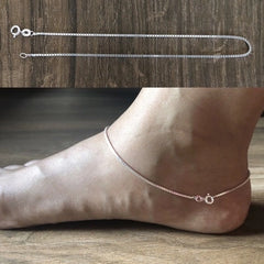 Delicate thin box pattern anklet in pure silver