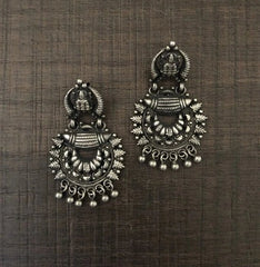 Devi pattern studs antique finish carving work earrings in pure silver