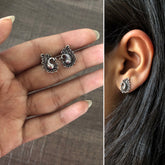 Antique finish peacock studs in pure silver