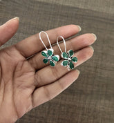 Green onyx (commercial) cut stone flower loops in pure silver (big size)