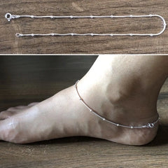 Dotted gap pattern plain anklet in pure silver