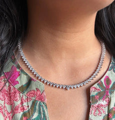 Multiple heart shape cz stone tennis style necklace in pure silver