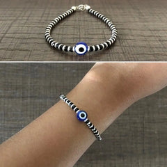 Openable Evil Eye and Black Beads 7" Nazariya Bracelet for women in pure silver (single piece)