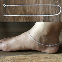 Flat snake pattern anklet in pure silver