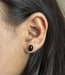 6x8mm oval black cabstone bezel setting studs in pure silver