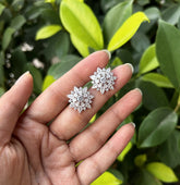 Flower pattern multi cz stone studs in pure silver