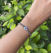 Pull along Adjustable Black Beads + Evil eye bead Nazariya Bracelet in pure silver (single piece)