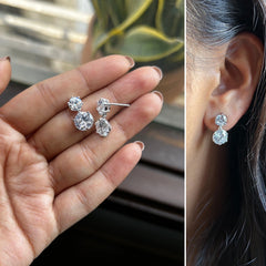 6mm and 8mm two cz diamond setting studs in pure silver