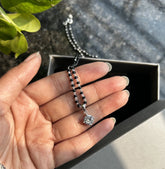 7mm single cz stone grain setting pendant with an 18'' mangalsutra chain in pure silver