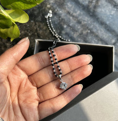 7mm single cz stone grain setting pendant with an 18'' mangalsutra chain in pure silver