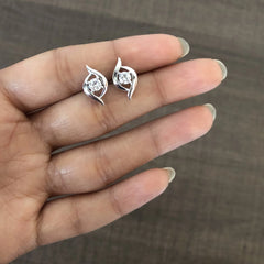 Single cz stone curved ends studs in pure silver