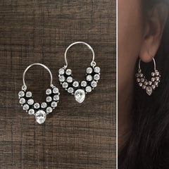 White cz cut stone bezel setting balis in pure silver