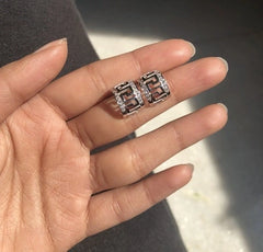 Half circle cz stone studded cut work studs in pure silver