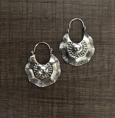 Handmade uneven hammered texture bali style earrings in pure silver