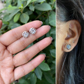 6mm cz stone border studs in pure silver