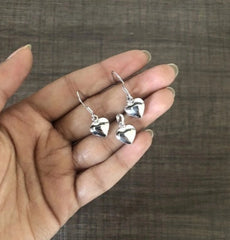 Hollow heart earring and pendant set in pure silver