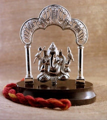 Holy Ganesha Large Pure Silver Idol on a rosewood base