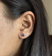 5mm purple onyx cut stone bezel setting studs in pure silver
